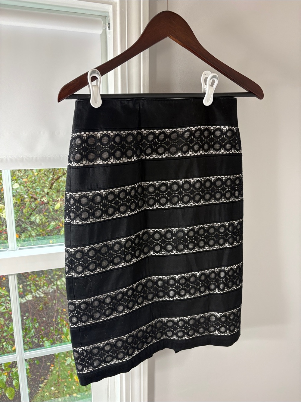 White House Black Market Black Lace-Striped Pencil Skirt